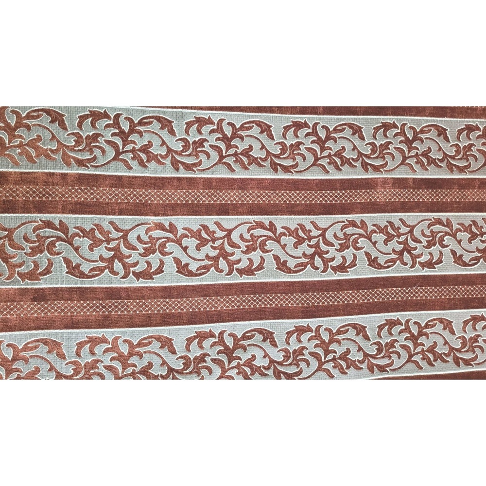 LOT: 5+ Yard ofโ Turkish Velvet Brocade Upholstery Fabric Scroll/Stripe - Sienna